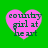 Four pink heart-shaped icons with dark green text reading 'country girl at the art' on a bright green background, arranged in a