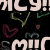 Animated pattern of repeating text and heart shapes on a black background with pixelated colors.