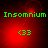 Green text 'Insomnium' and '<33' on a red gradient background with subtle light effects.