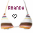 Pixelated icon with 'AMANDA' text above two hanging candy apples and a heart symbol, showing animation change in the heart's color.