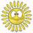 Pixelated yellow sun icon with white eyes and a small brown nose, surrounded by radiating yellow rays on a white background.
