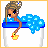 Animated contact sheet showing a cartoon girl in a bubble bath with a rubber duck, transitioning to text phrases about swimming in a tub.