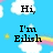 Pixelated blue sky background with white clouds, yellow stars, and a rainbow arc; black text reads "Hi, I'm Eilish Wants to be ME" on left side.