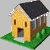 Pixelated house icon transitions from intact to fully burned, showing progressive fire damage