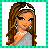 Pixel art contact sheet with four quadrants showing a character and text about hair preferences, framed by cyan-green checkered border on white background.