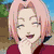 Pixelated anime-style character with pink hair in red clothing, shown in multiple poses with overlaid text phrases.
