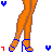 Pixel art contact sheet of an animated icon featuring a cartoon woman in red and blue attire with long black hair, showing multiple frames including full-body views, close-ups, text elements, and partial body shots against a white background with heart symbols.