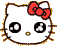 Two pixelated Hello Kitty faces with red bows, black eyes, and yellow noses on a gray background.