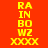 Red background with yellow text 'RAINBOW' and 'XXXX' arranged in a , green blocks highlighting specific