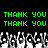 Green pixelated text 'THANK YOU' repeated four times on black background above grayscale crowd of raised hands.
