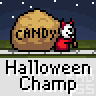 Pixel art animation of a cartoon character pushing a large candy pile under a starry night sky, displayed in a 3x2 contact sheet with five visible frames showing sequential movement.