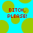 Pixelated text on a bright blue background with green circles, displaying 'BITCH, PLEASE!' in red block letters.