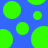 Blue background with multiple green circles of varying sizes scattered across the surface.