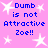 Pink background with white star shapes and blue text reading "Dumb is not Attractive Zoe!!" repeated in a pattern