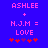 Blue background with pink text reading 'ASHLEE + N.J.M = LOVE' and five red/purple star icons below, showing animation change in the third star's color.