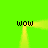 Green background with four yellow light beams forming a square frame around four 'wow' text elements in black pixelated font.