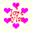 Pixelated pink hearts and red text 'I Love dy1ad' arranged in a repeating pattern on a light background with animated heart transitions.