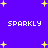 Purple background with yellow pixelated stars and four instances of the word SPARKLY in white pixelated text arranged in two