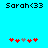 Pixelated text 'Sarah<33' appears at top left and right on cyan background, with red and gray puzzle pieces below in two different arrangements.