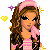 Animated contact sheet of a cartoon girl character with multiple color variations and text elements, featuring pink headband, brown hair, yellow stars, blue hearts, and repeated "Holla back Girl!!!!" text in different colors.
