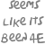 Pixelated grayscale text reads 'seems like its been 4E' across three lines on a white background with no other visual elements.