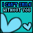 A 4-frame animated contact sheet showing a pixelated turquoise background with blue and white text reading "I CAN'T SMILE WITHOUT YOU" above two light blue hearts, where the smaller heart's outline changes across frames.
