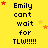 Yellow background with repeated text "Emily cant wait for TLW!!!!!" and scattered red/orange stars, arranged in a pattern
