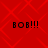 Red background with diamond pattern and four identical pixelated text instances reading "BOB!!!" in black.