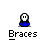 Pixelated character with blue body and white face showing various expressions under the text 'Braces' on gray background.
