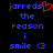 Pixelated blue text on black background with red heart symbol replacing 's' in 'jorreds' on left side, static display of 'jorreds the reason i smile <3' on both sides.