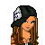 Pixel art contact sheet showing three frames of a female character in hip-hop attire with a