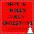 Red pixelated background with black text reading "HAVE A HOLLY JOLLY CHRISTMAS !!!!!!!!!" and white Christmas tree icons in bottom-right corners of four quadrants.