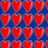 A grid of red heart shapes on a blue background with pixelated edges.