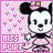 Pixelated cartoon character with pink background and heart patterns, wearing a black bow and dress.