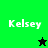 Green and black pixelated with four quadrants displaying 'Kelsey' text and star symbols in different states