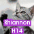 A static image of three cats with purple text overlays reading 'Rhiannon', 'H14', 'loves', and 'Cats!' in a