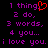 Purple pixelated text on black background with red heart symbol replacing 'i' in 'thing', displaying sequential lines of lyrics.