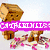 Animated pixel art of a brown cartoon character with pink flower petals, followed by candy sticks and cotton candy on sticks.