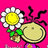 Pixelated icon with pink background shows a daisy with white petals and yellow center, green leaves, and a round beige face with two dots for eyes and a curved line for a mouth.