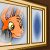 Animated contact sheet of a cartoon fox character wearing headphones, cycling through multiple expressions and head positions against a blue window background with golden frames.