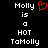 Pixelated text displays 'Molly is a HOT TaMolly' with a red heart symbol replacing the 'o' in 'Molly' on the left side.