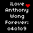 Pixelated text displays 'iLove Anthony Wong Forever: 040109' with red heart and starburst symbols on black background.