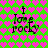 Green background with pink heart pattern and four identical text blocks reading "i love rockly" in black pixelated font.