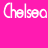 Pixelated white text "Chelsea Chelsea" on bright pink background with a small heart symbol.