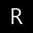 A white capital letter R on a black background with pixelated edges and slight grayscale aliasing.