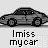 Pixel art of car and character icons with 'Imiss mycar' text, featuring red triangular symbols and orange-shirted figures in various poses