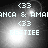 Pixelated grayscale icon with repeated text elements and a bright central glow, showing animation through light intensity shifts across four views.