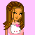 A 4x3 contact sheet of pixel art frames featuring Hello Kitty and a girl character in pink-themed outfits with text elements, displayed on alternating black and light purple backgrounds.