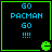 Four identical pixel-art display "GO PACMAN GO !!!!" text with a green Pac-Man icon, each bordered by bright green lines on black backgrounds