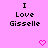 Pixelated pink background with repeated text "I Love Gisselle" and small pink heart symbols in a